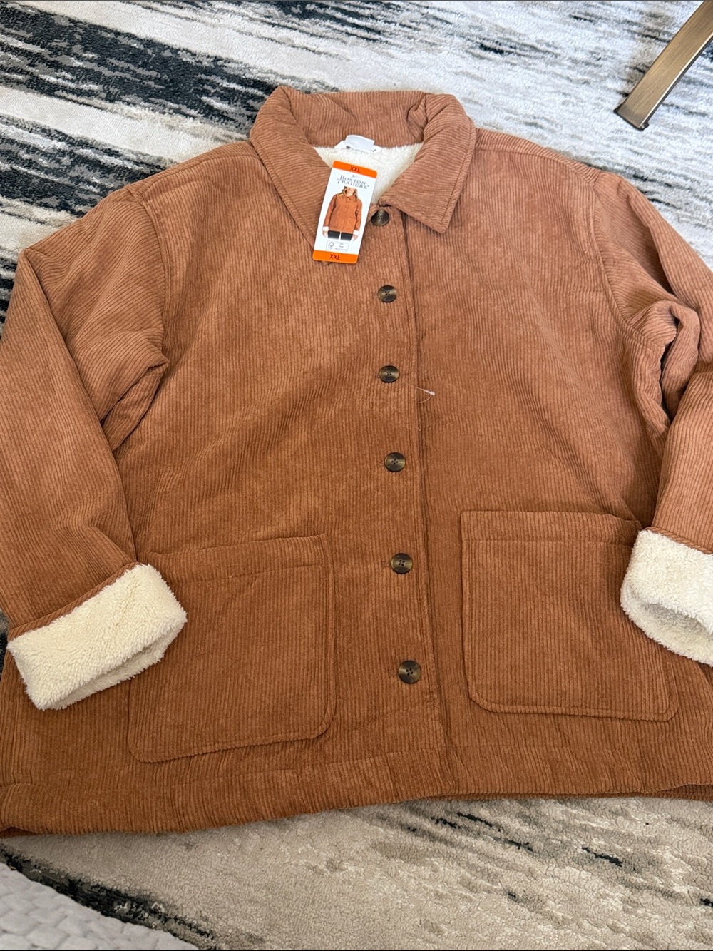 Boston Traders Corduroy Sherpa Lined Button Up Trucker Jacket Tan Women's XXL